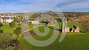 Aerial view. St Mary`s Abbey and Cathedral. Ferns. co Wexford. Ireland photo